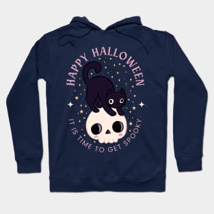 Happy halloween it is time to get spooky a cute cat on a skull Hoodie